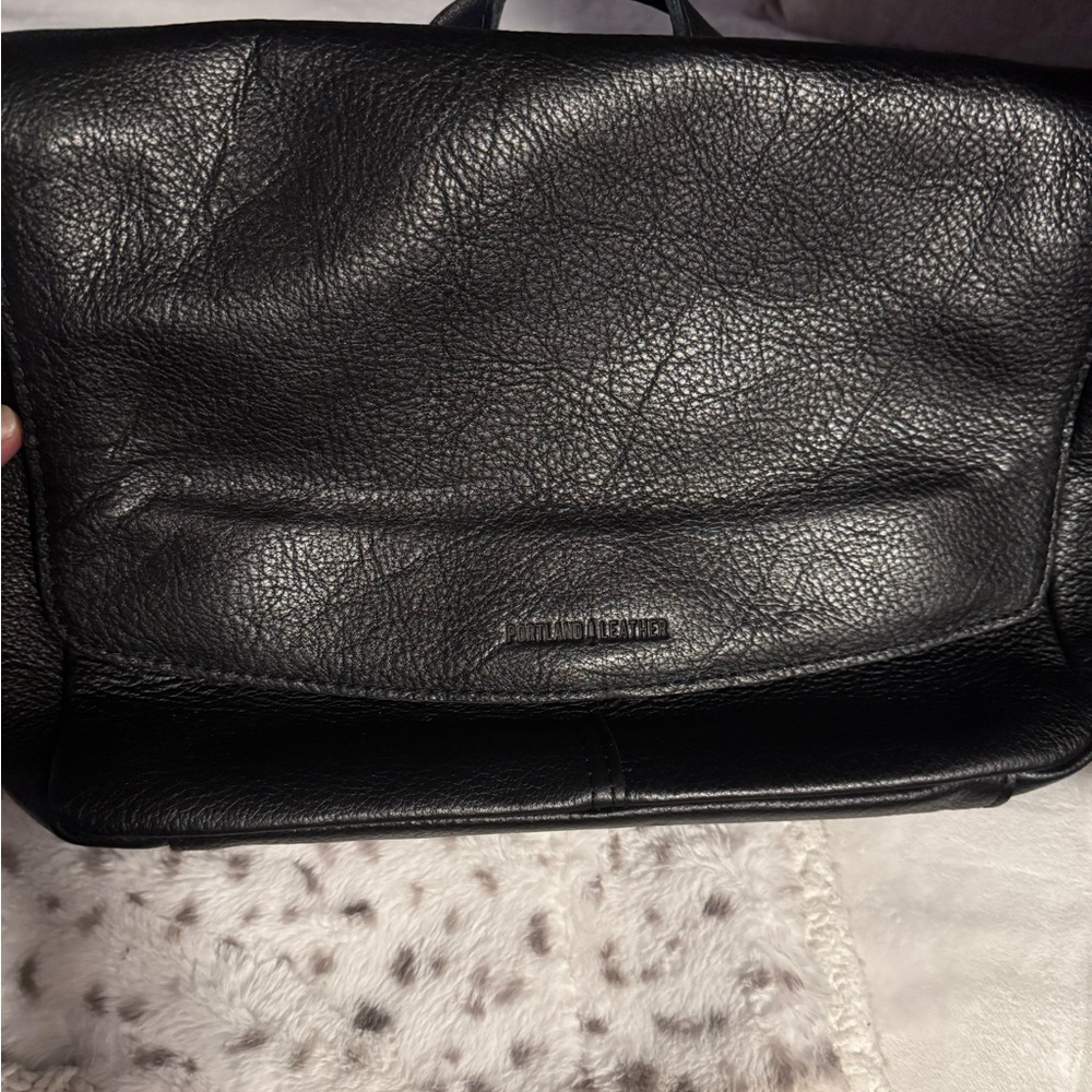 Portland leather black laptop bag